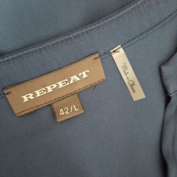 REPEAT Silk Blend Long Sleeve Shift Mini Dress Navy Blue Sz L - Picture 8 of 10